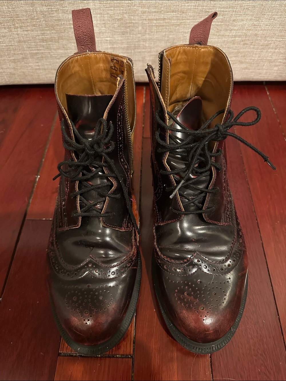 Dr. Martens Delphine Burgundy Wingtip Lace-Up Boots